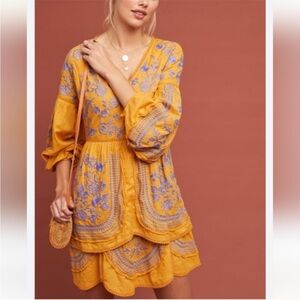 Anthropologie Yellow and Purple Floral Mini Dress
